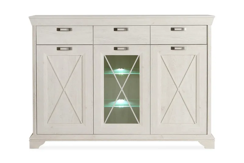 Hurlston Vitrinskåp Skänk 48 cm djup 178 cm bred 128 cm hög med Lådor, Vit