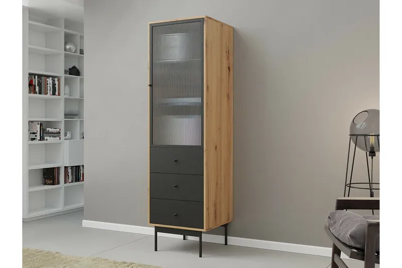 Kintore Smalt Vitrinskåp 48 cm djup 52 cm bred 180 cm hög Trä - Svart - Förvaring - Skåp - Vitrinskåp