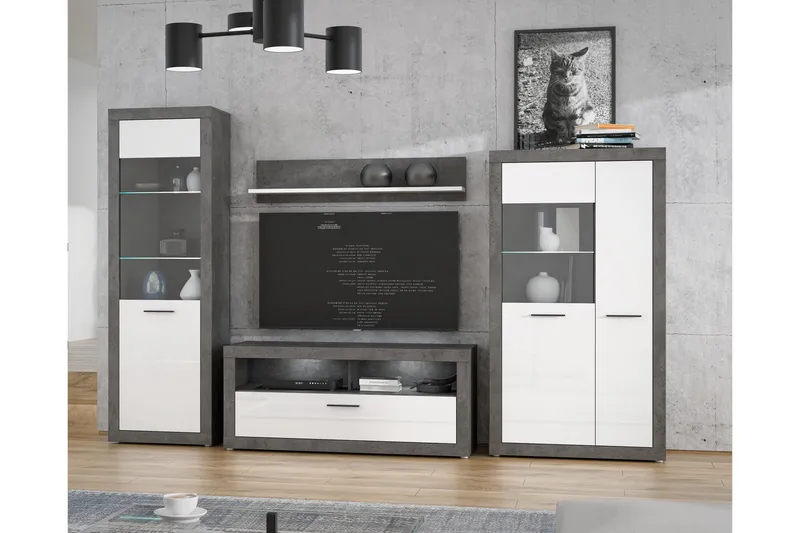 Kranea Vitrinskåp 41,3 cm djup 92,9 cm bred 168 cm hög Trä - Grå/Vit - Förvaring - Skåp - Vitrinskåp