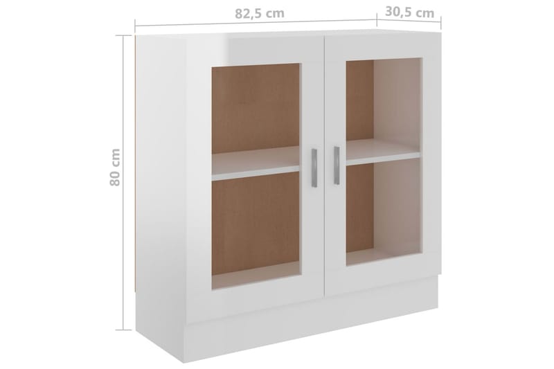 Lågt Vitrinskåp 30,5 cm djup 82,5 cm bred 80 cm hög Ljust Trä - Vit - Förvaring - Skåp - Vitrinskåp