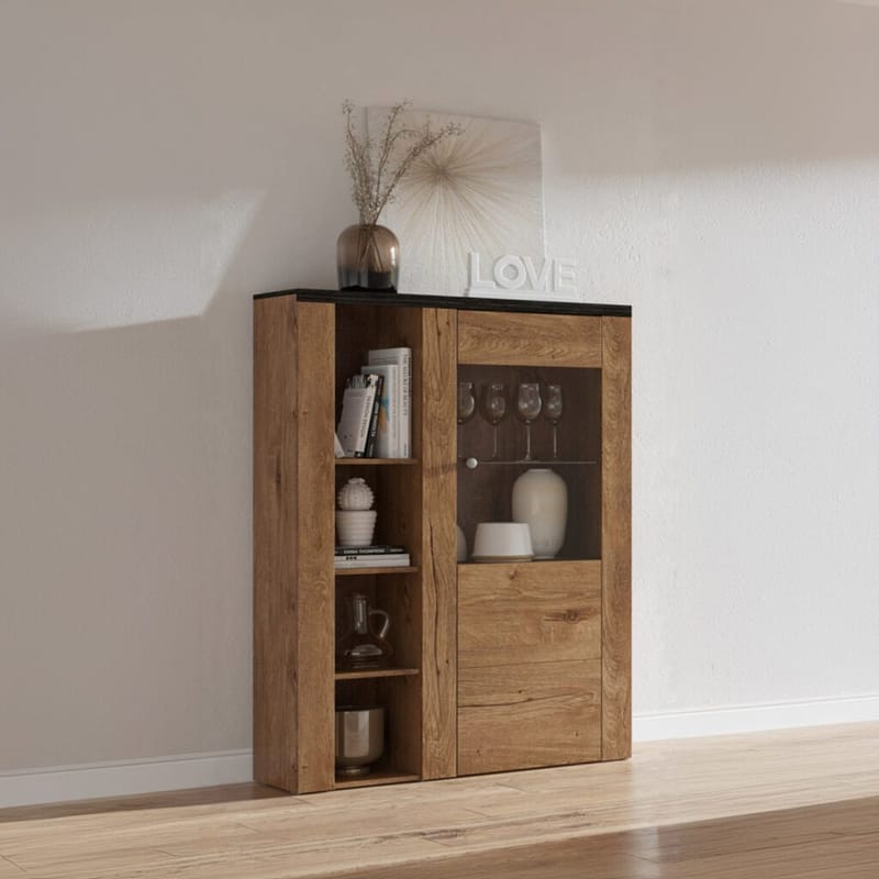 Vitrinskåp Larona 1 dörr - Lefkas ek, 145 cm - Förvaring - Skåp - Vitrinskåp