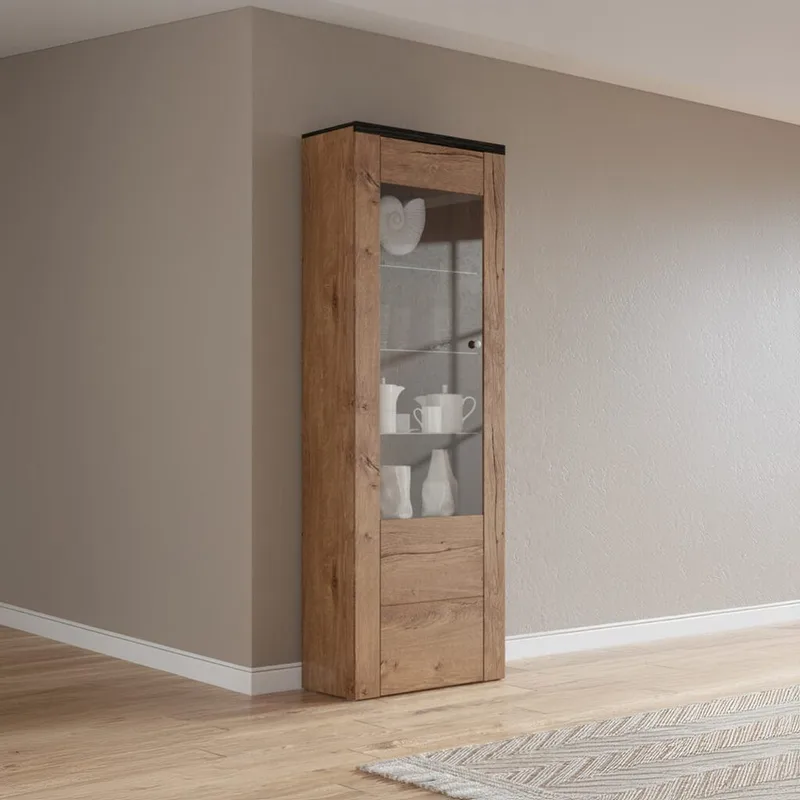 Vitrinskåp Larona 1 dörr - Lefkas ek, 206 cm - Förvaring - Skåp - Vitrinskåp