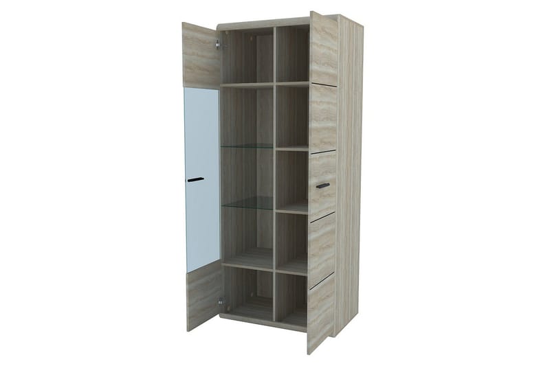 Link Vitrinskåp 80 cm i Trä med Glasdörr - Beige|Grå - Förvaring - Skåp - Vitrinskåp