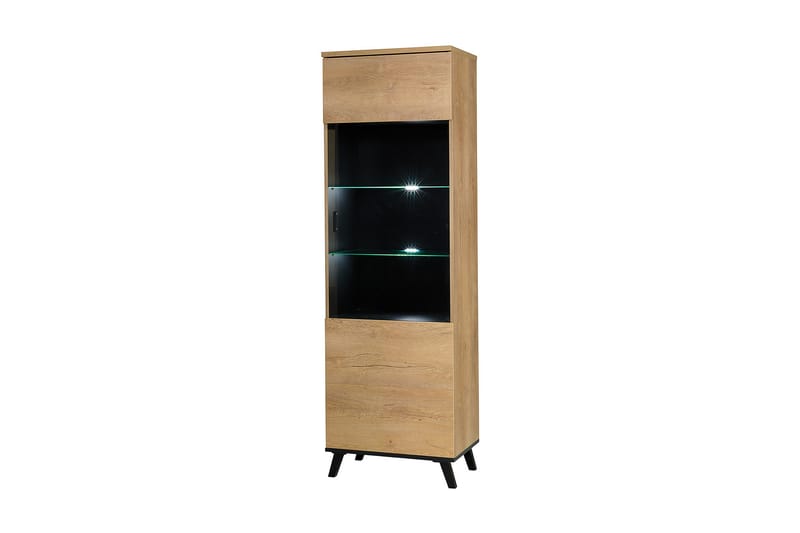 Prawa Vitrinskåp LED Belysning 40 cm djup 61 cm bred 191 cm hög Trä Glas - Ek/Svart - Förvaring - Skåp - Vitrinskåp