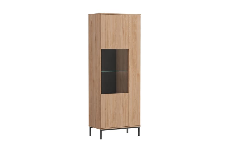 Querty Vitrinskåp Vit LED Belysning 41 cm djup 70 cm bred 190 cm hög Ljust Trä - Natur/Svart - Förvaring - Skåp - Vitrinskåp