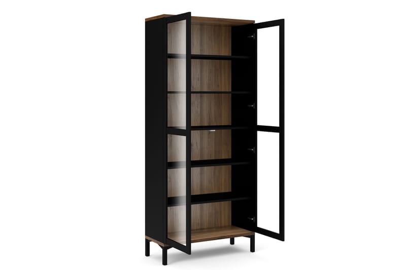 Roomers Vitrinskåp med 2 Dörrar - Svart/Valnöt - Förvaring - Skåp - Vitrinskåp