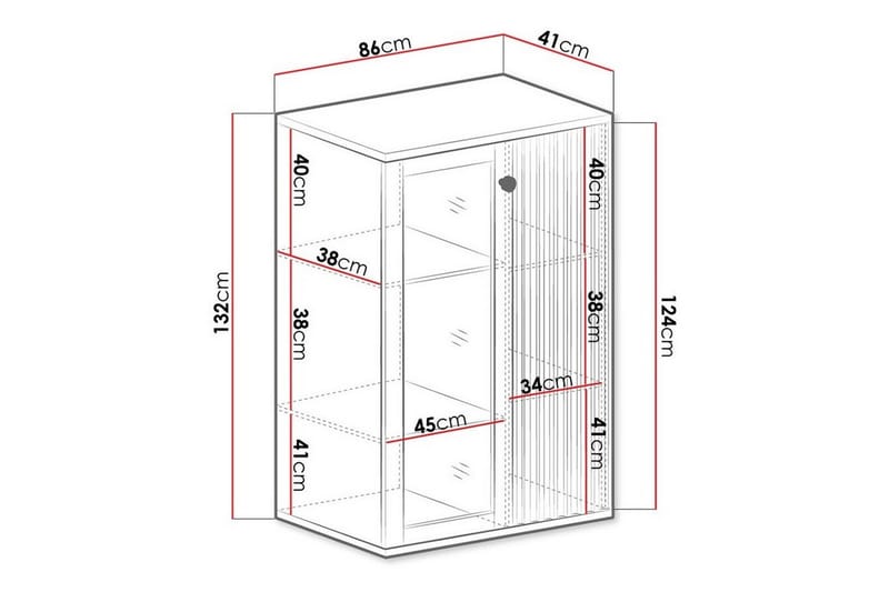 Rosehall Lågt Vitrinskåp 41 cm djup 86 cm bred 132 cm hög Trä Glas - Svart - Förvaring - Skåp - Vitrinskåp