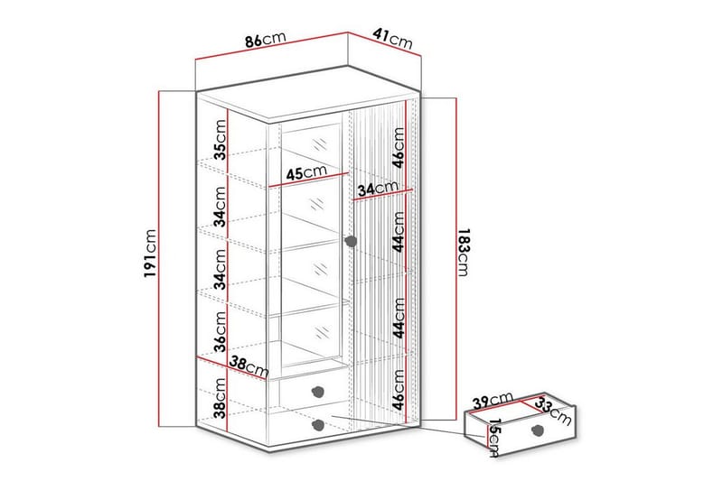 Rosehall Vitrinskåp 41 cm djup 86 cm djup 191 cm hög Trä Glas - Svart - Förvaring - Skåp - Vitrinskåp