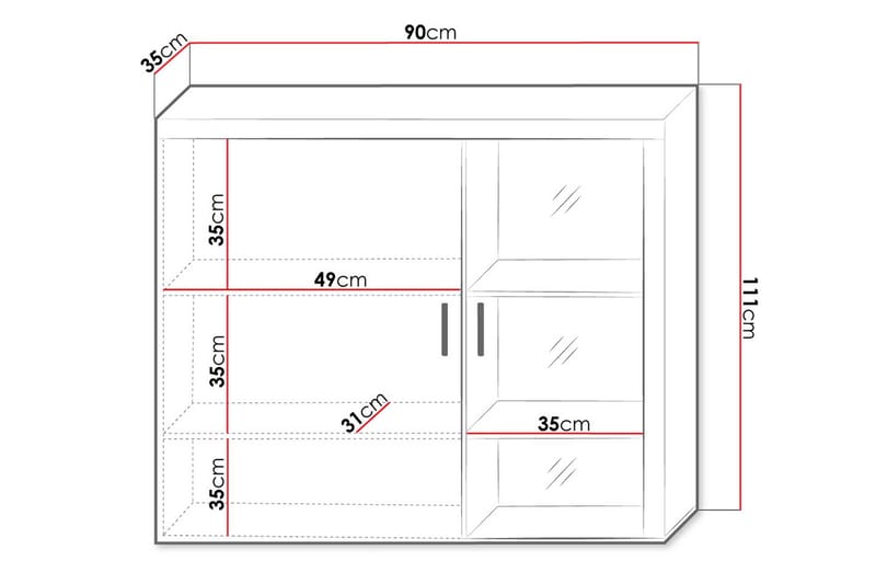 Samba Lågt Vitrinskåp RGB LED Belysning 35 cm djup 90 cm bred 111 cm hög Ljust Trä Glas - Vit - Förvaring - Skåp - Vitrinskåp
