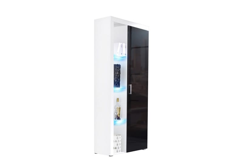 Samba Vitrinskåp RGB LED Belysning 35 cm djup 90 cm bred 203 cm hög Ljust Trä Mörkt Glas - Vit - Förvaring - Skåp - Vitrinskåp
