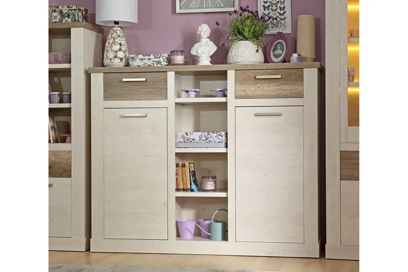 Talebi Skänk 41 cm djup 160 cm bred 128 cm hög Ljust Trä - Brun/Vit - Förvaring - Skåp - Vitrinskåp