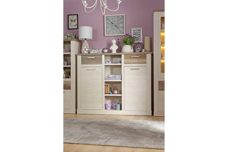 Talebi Skänk 41 cm djup 160 cm bred 128 cm hög Ljust Trä - Brun/Vit - Förvaring - Skåp - Vitrinskåp