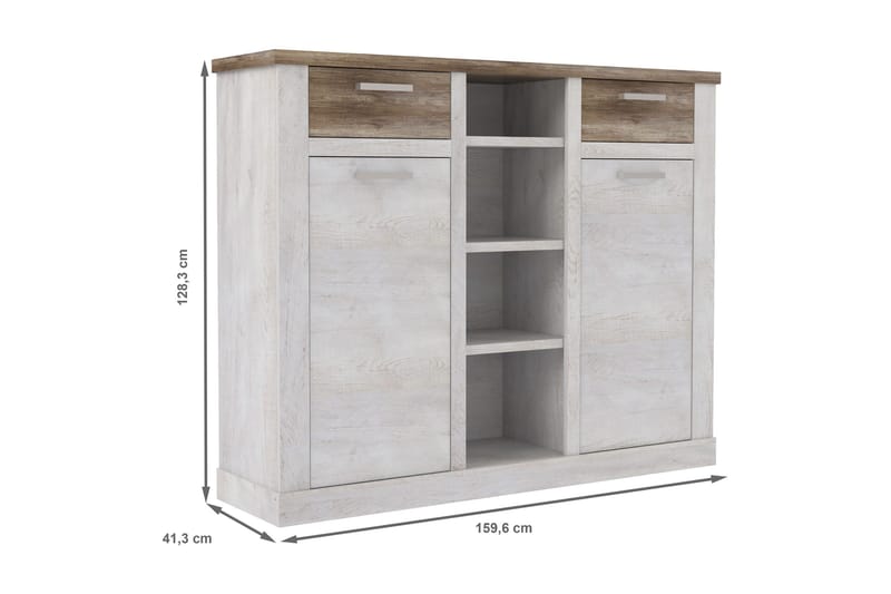Talebi Skänk 41 cm djup 160 cm bred 128 cm hög Ljust Trä - Brun/Vit - Förvaring - Skåp - Vitrinskåp