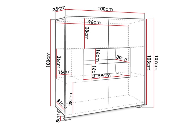 Tessan Vitrinskåp 100x35x107 cm - Svart/Vit - Förvaring - Skåp - Vitrinskåp