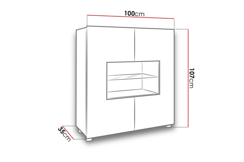 Tessan Vitrinskåp Vit LED Belysning 35 cm djup 100 cm bred 107 cm hög Ljust Trä Ek Glas - Gyllene Ek/Vit Led-Belysning - Förvaring - Skåp - Vitrinskåp