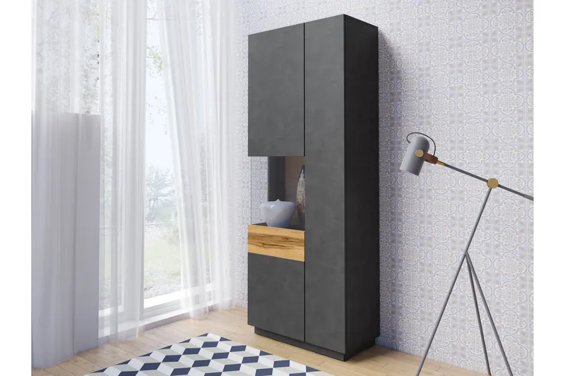 Tomeka Vitrinskåp 40 cm djup 80 cm bred 207 cm hög Mörkt Trä Hylla Vänster - Trä - Förvaring - Skåp - Vitrinskåp