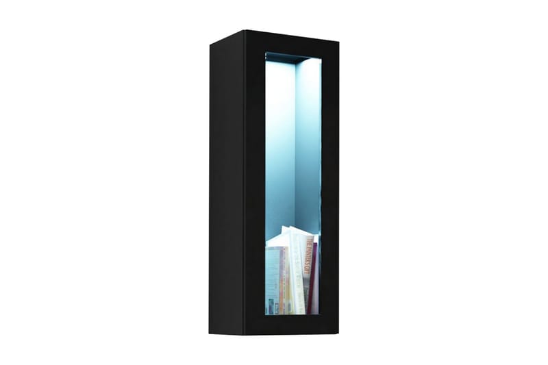 Vasil Lågt Vägghängt Vitrinskåp LED Belysning 35 cm djup 35 cm bred 90 cm hög Mörkt Trä Glas - Svart/Svart högglans/Vit LED - Förvaring - Skåp - Vitrinskåp