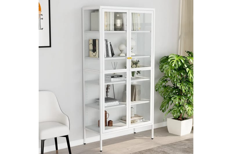 Vitrinskåp vit 90x40x180 cm stål och härdat glas - Vit - Förvaring - Skåp - Vitrinskåp