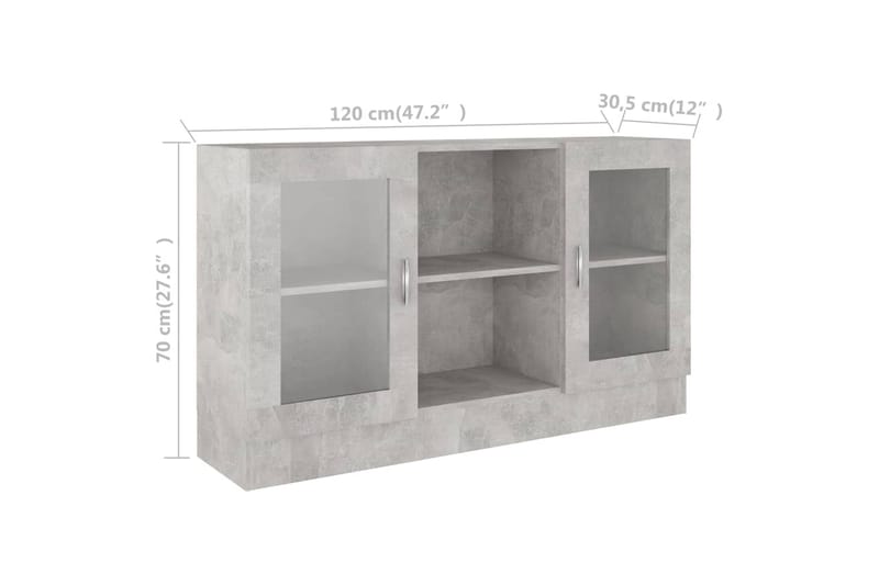 Vitrinskåp betonggrå 120x30,5x70 cm spånskiva - Grå - Vitrinskåp