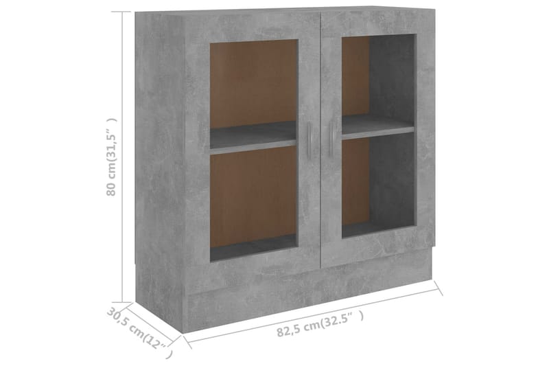 Vitrinskåp betonggrå 82,5x30,5x80 cm spånskiva - Grå - Vitrinskåp
