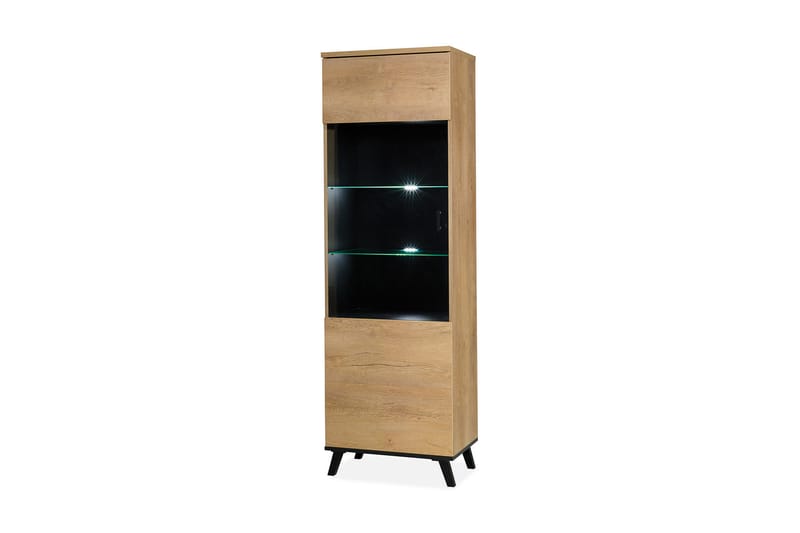 Vitrinskåp LED Belysning 40 cm djup 61 cm bred 191 cm hög Trä Glas - Ek/Svart - Förvaring - Skåp - Vitrinskåp
