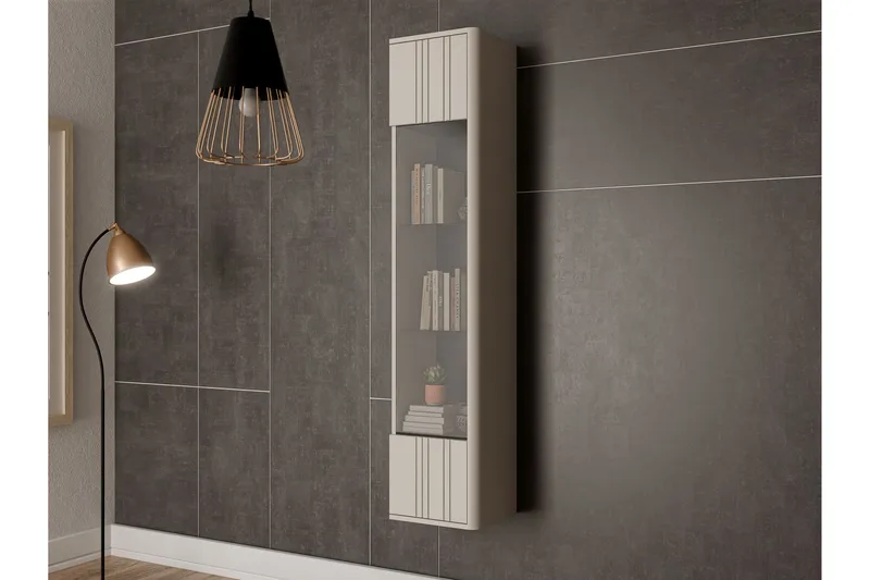 Zalricus Vitrinskåp 36x164 cm - Beige - Förvaring - Skåp - Vitrinskåp