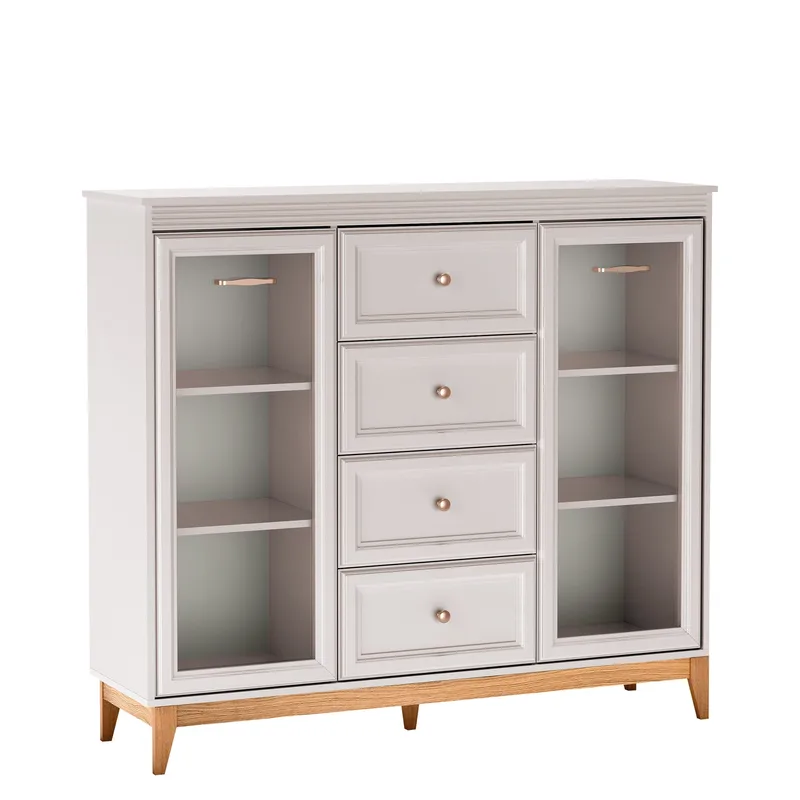Zeylor Vitrinskåp 142 cm i Trä med Förvaring och Glasdörr, Offwhite