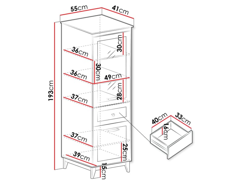 Zeylor Vitrinskåp 193 cm med Belysning - Förvaring - Skåp - Vitrinskåp