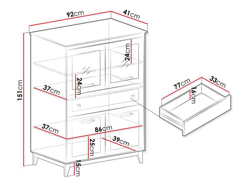 Zeylor Vitrinskåp 92 cm i Trä och Glas med Förvaring - Offwhite - Förvaring - Skåp - Vitrinskåp