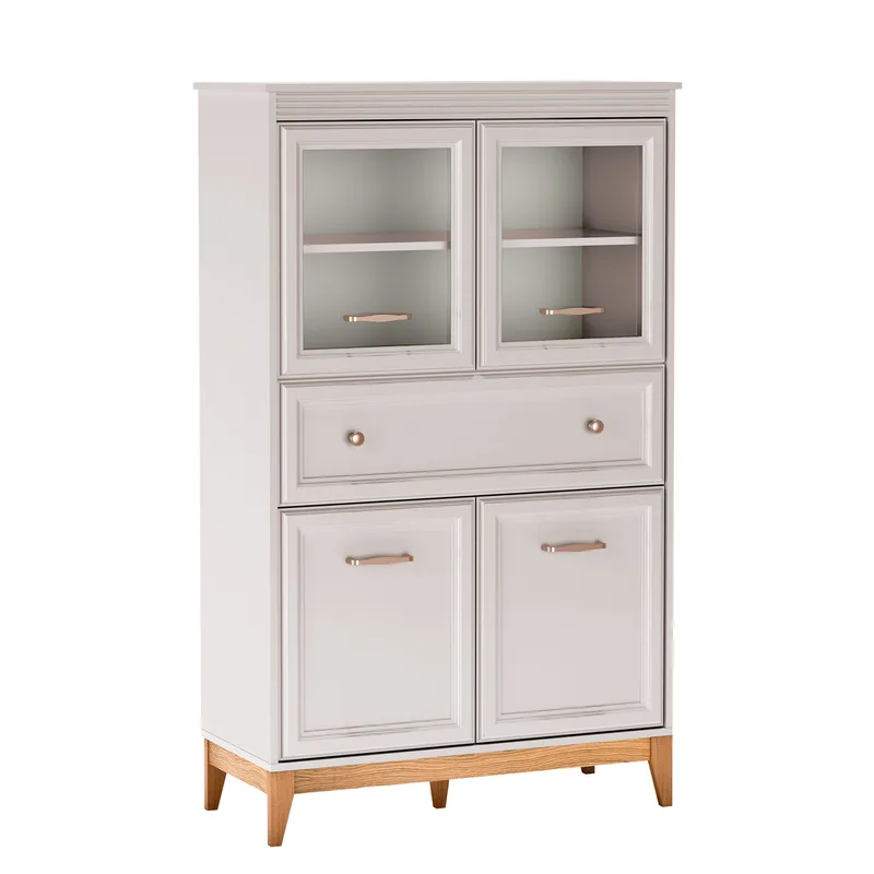 Zeylor Vitrinskåp 92 cm i Trä och Glas med Förvaring, Offwhite
