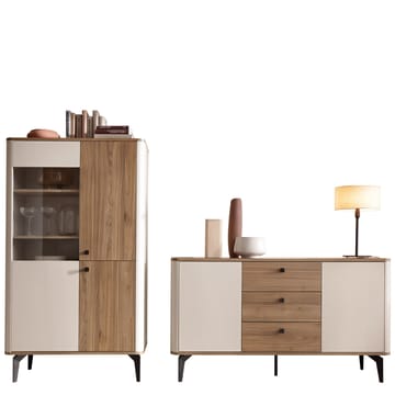 Zeyrin Möbelset vardagsrum - Skänk + Vitrinskåp - Brun|beige|svart - Förvaring - Skåp - Vitrinskåp