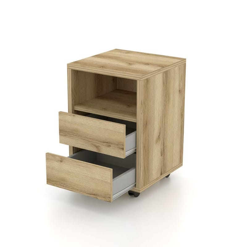 Skåp på hjul Agapi med 2 lådor, Grand Naturlig Ek Laminat