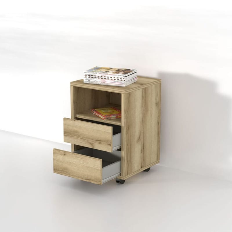 Skåp på hjul Agapi med 2 lådor - Grand Naturlig Ek Laminat - Förvaring - Småförvaring