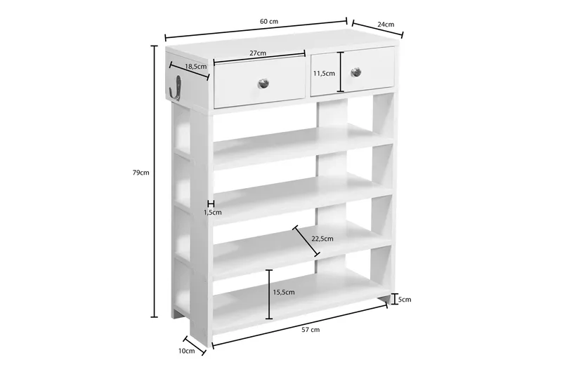 Basnaw Skoskåp 60x24 cm - Vit - Förvaring - Skoförvaring - Skoskåp