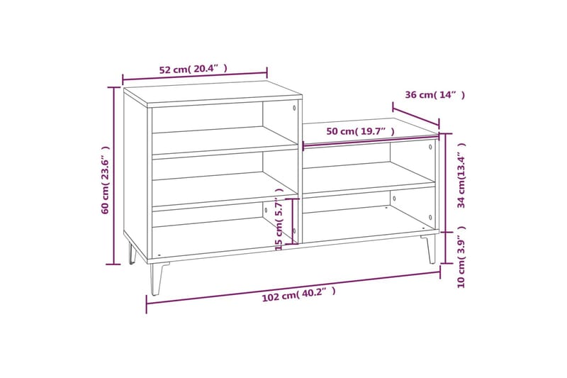 beBasic Skoskåp betonggrå 102x36x60 cm konstruerat trä - Grey - Skoskåp - Hallförvaring - Skoförvaring