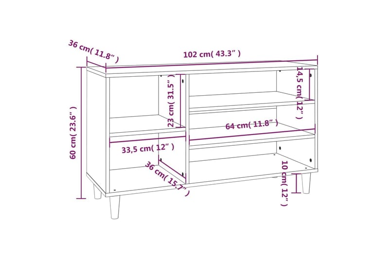beBasic Skoskåp betonggrå 102x36x60 cm konstruerat trä - Grey - Förvaring - Skoförvaring - Skoskåp