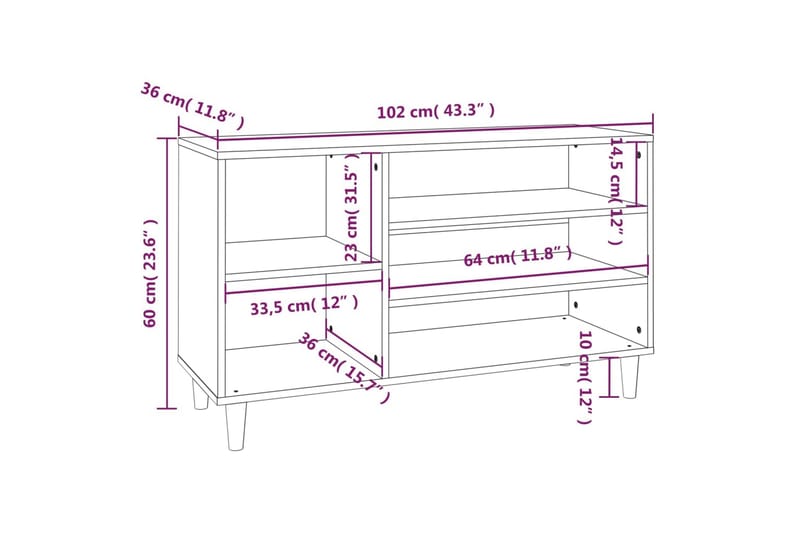 beBasic Skoskåp betonggrå 102x36x60 cm konstruerat trä - Grey - Skoskåp - Hallförvaring - Skoförvaring