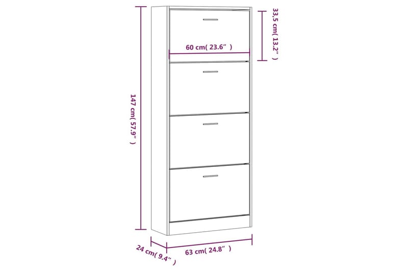 beBasic Skoskåp betonggrå 63x24x147 cm konstruerat trä - Grey - Förvaring - Skoförvaring - Skoskåp