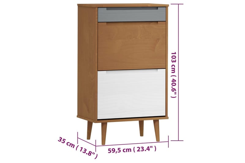 beBasic Skoskåp brun 59,5x35x103 cm massiv furu - Brown - Förvaring - Skoförvaring - Skoskåp