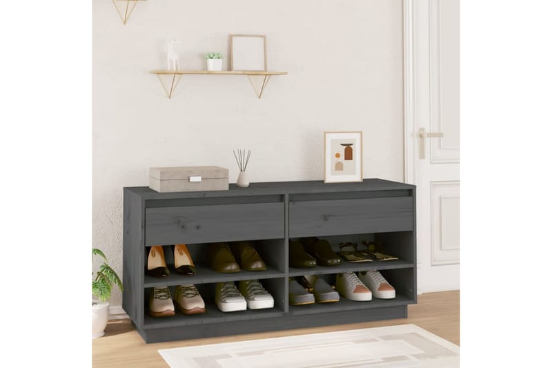beBasic Skoskåp grå 110x34x52 cm massiv furu - Grey - Förvaring - Skoförvaring - Skoskåp