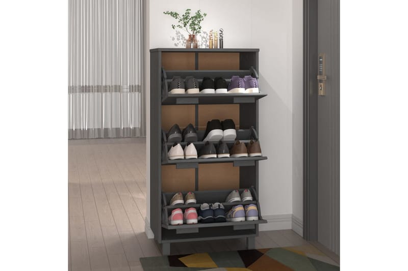 beBasic Skoskåp mörkgrå 59,5x35x117 cm massiv furu - Grey - Förvaring - Skoförvaring - Skoskåp