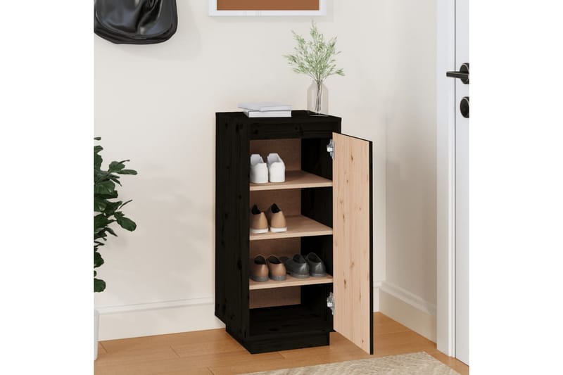 beBasic Skoskåp svart 35x35x80 cm massiv furu - Black - Förvaring - Skoförvaring - Skoskåp