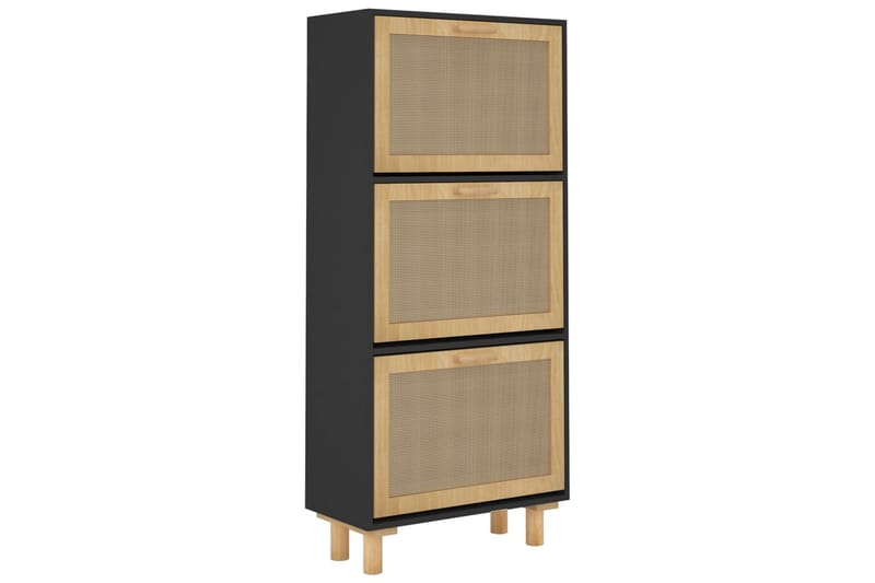 beBasic Skoskåp svart 52x25x115 cm konstruerat trä & naturlig rotting - Black - Förvaring - Skoförvaring - Skoskåp