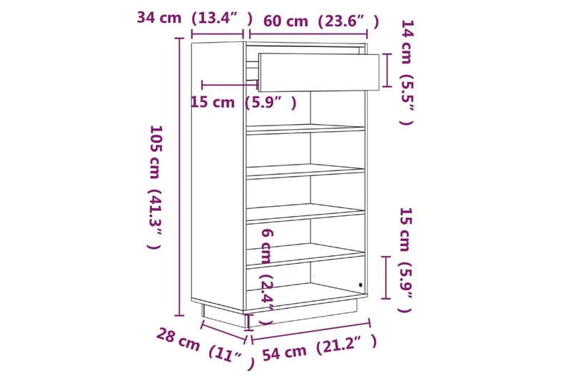 beBasic Skoskåp svart 60x34x105 cm massiv furu - Black - Skoskåp - Hallförvaring - Skoförvaring