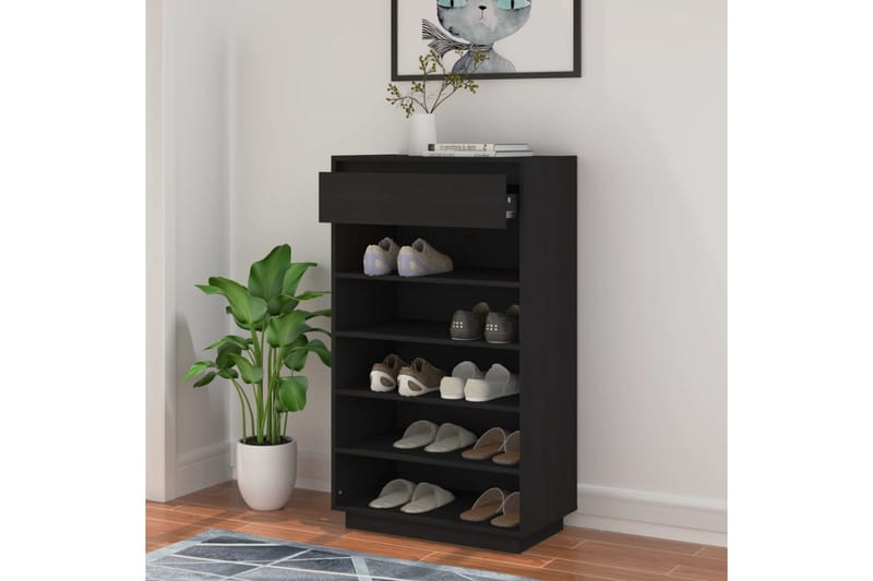 beBasic Skoskåp svart 60x34x105 cm massiv furu - Black - Förvaring - Skoförvaring - Skoskåp