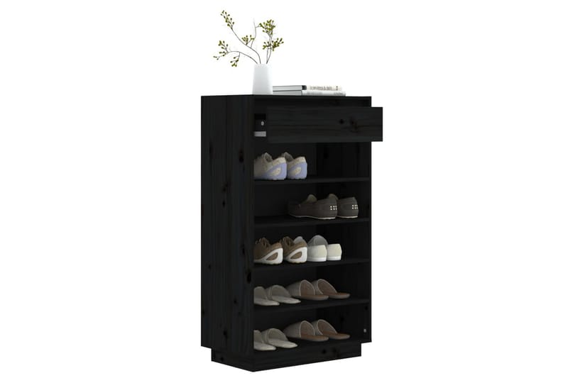beBasic Skoskåp svart 60x34x105 cm massiv furu - Black - Förvaring - Skoförvaring - Skoskåp