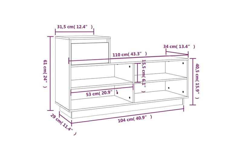 beBasic Skoskåp vit 110x34x61 cm massiv furu - White - Förvaring - Skoförvaring - Skoskåp