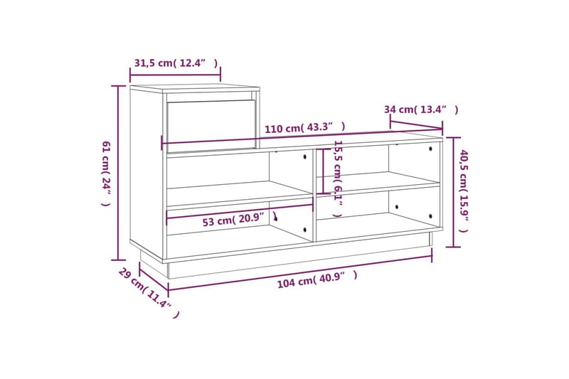 beBasic Skoskåp vit 110x34x61 cm massiv furu - White - Skoskåp - Hallförvaring - Skoförvaring