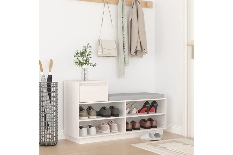 beBasic Skoskåp vit 110x34x61 cm massiv furu - White - Förvaring - Skoförvaring - Skoskåp