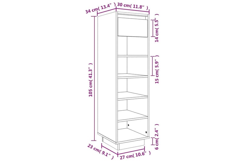 beBasic Skoskåp vit 34x30x105 cm massiv furu - White - Förvaring - Skoförvaring - Skoskåp